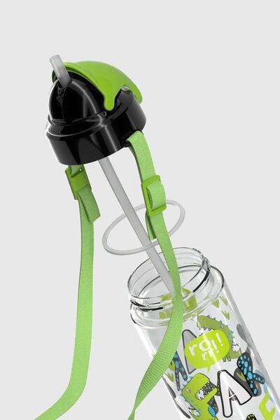 Renga Sonic Air Patterned 500 ml Tritan Children's Water Bottle with Strap and Straw 912058 Black-Green