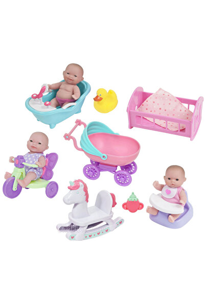 JC TOYS Mini cardboard house+3 babies 13 cm+accessories