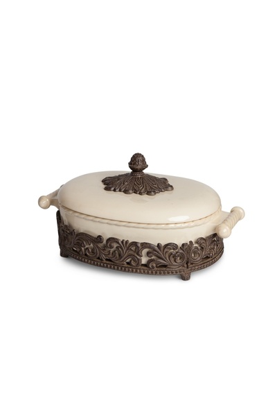 gg collection Acanthus Casserole Dis Krem Rengi Seramik Güveç