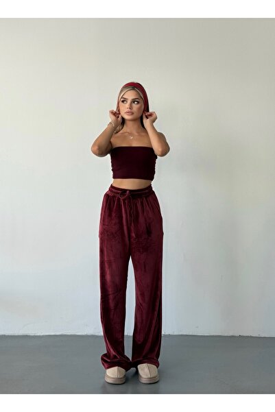 BEJNA Women's Velvet Elastic Waist Palazzo Pants