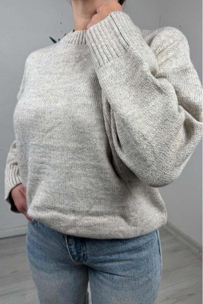 EXPLODE - Kadın Bej Bisiklet Yaka Oversize Triko Kazak