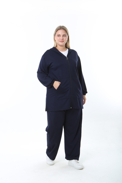 XL Modam γυναικείο σετ από ύφασμα lycra cupra σε μπλε ναυτικό χρώμα