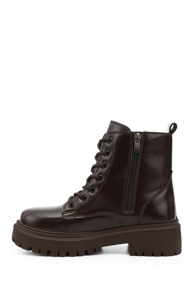 GÖNDERİ(R) Γυναικείες/Κοριτσίστικες μπότες με χοντρό τακούνι με φερμουάρ σε καφέ χρώμα