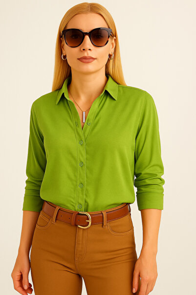 SheLoria Women's Green Oversize Viscose Shirt