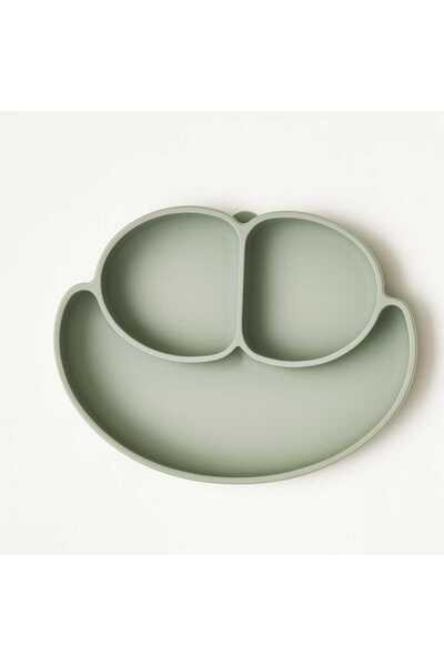 CKM silikon Mit Yeşili Silicone 3-Piece Baby Feeding Set - Vacuum Plate, Bib and Spoon Set