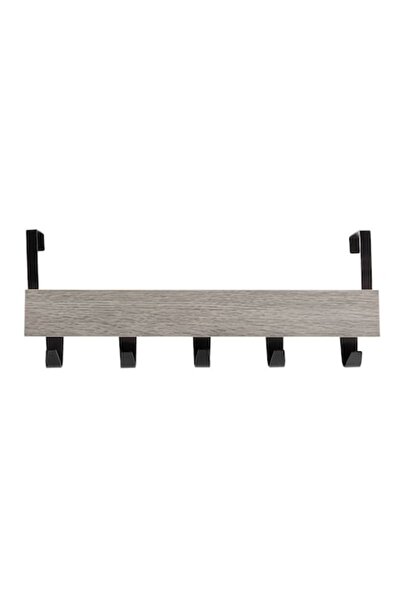 SHOPIENS Cuier de ușă cu 5 cârlige Shopiens® lemn și metal, gri, 38x7x16 cm