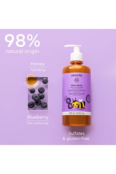 Apivita Mini Bees Blueberry and Honey Shampoo for Children, 500 ml