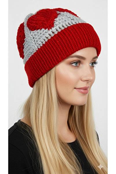 drt tasarım Gray Beret with Red Heart