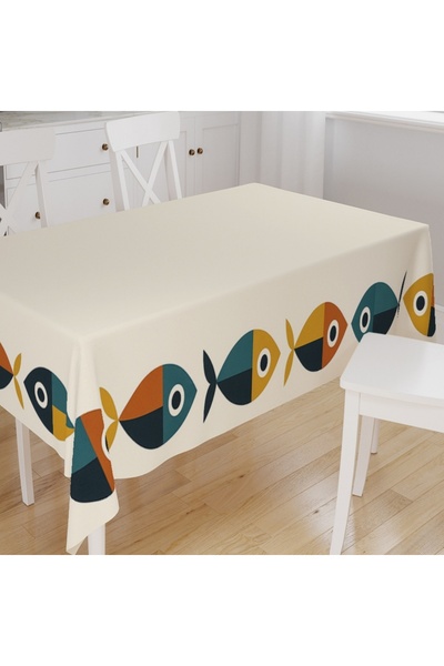 Else Dekor Τραπεζομάντιλο κουζίνας από ύφασμα σουέτ με ψηφιακή εκτύπωση με πολύχρωμα σχέδια ψαριών