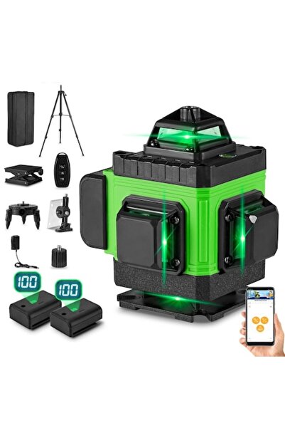 HGLINE Nivelă laser 4D cu 16 linii, telecomandă, 2 baterii, verde și negru, t...