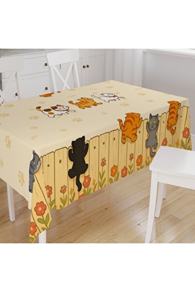 Else Dekor Față de masă de bucătărie din țesătură din piele intoarsa cu imprimare digitală cu model de pisici de grădină drăguțe