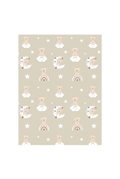 SHOPIENS Baby Blanket Double Shopiens®, Ecru with Bear and Moon Pattern, 75 x 100 cm