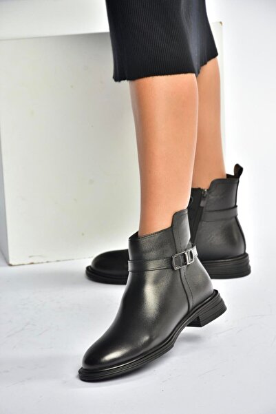 Fox Shoes V555255503 Siyah Hakiki Deri Kadın Bot