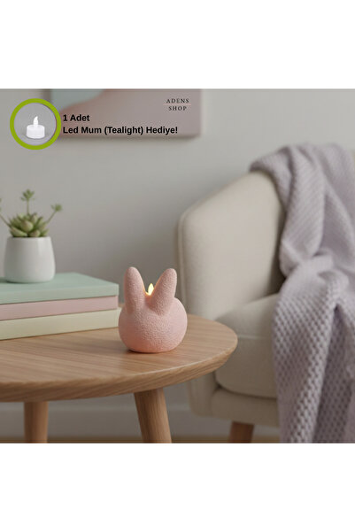 HNR34 Sevimli Tavşan Tasarımlı Dekoratif Mumluk & Saksı (Sadece Led Mumlar)