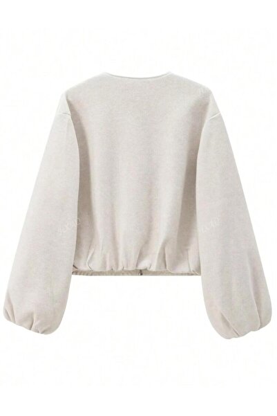 nidistore Women's Balloon Sleeve Cashmere Bomber Jacket