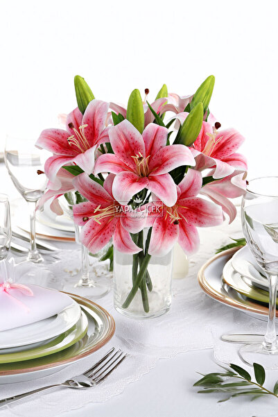 Yapay Çiçek Deposu Yapay Çiçek Lüx 2li Dal Islak Zambak 40 cm Fuşya