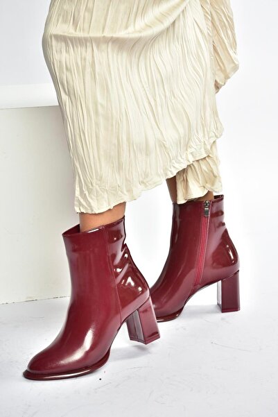 Fox Shoes V590166308 Bordo Rugan Kalın Topuklu Klasik Kadın Bot