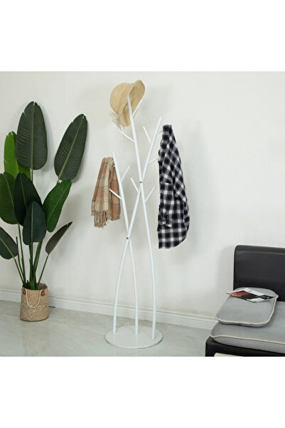 Un Stylish metal floor clothes rack with a modern tree-like design, white