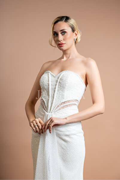 Lovely Dress Straplez Simli Yan Dekolteli Abiye Elbise