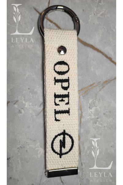 LEYLA ATELIER Metal Detailed Embroidered Car Keychain - Long Lasting, Stylish and Durable - Opel