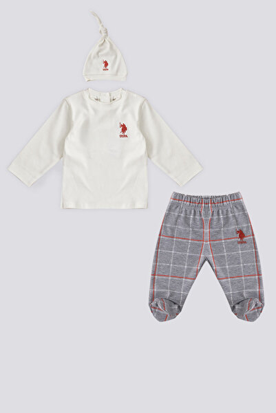 U.S. Polo Assn. Set 3 piese U.S. Polo Assn Baby cu pălărie crem