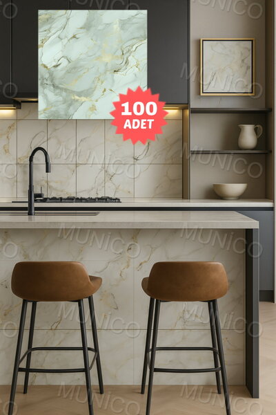 Munico 100PC 30x30 Cm Kendinden Yapışkanlı Su Yeşili 3D Şık Fayans Duvar Yapıştırma Duvar Kağıdı Dekor