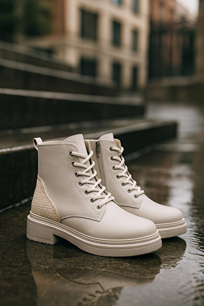 ich1one Elyediane Γυναικείες μπότες με κορδόνια και φερμουάρ καθημερινές μπότες 001201 Skin