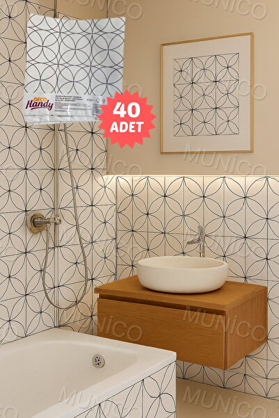 Munico 40PC 30x30 Cm Kendinden Yapışkanlı Geometrik 3D Şık Fayans Duvar Yapıştırma Duvar Kağıdı Dekor