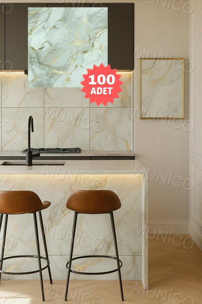 Munico 100PC 30x30 Cm Kendinden Yapışkanlı Su Yeşili 3D Şık Fayans Duvar Yapıştırma Duvar Kağıdı Dekor