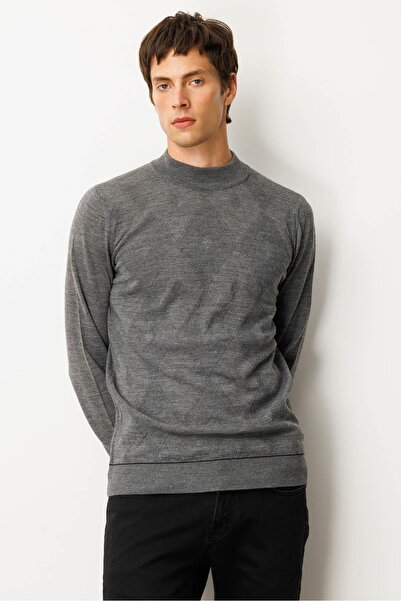 Desen Triko Men's Half Turtleneck Striped Argyle Wool Sweater Smoked