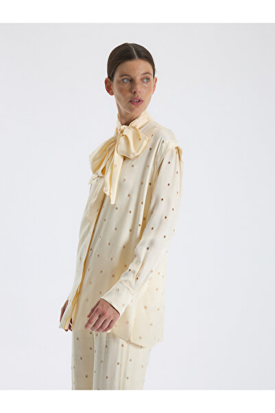 BAQA Krem Puantiyeli Fularlı Bluz