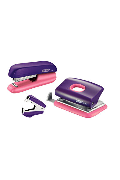 yenibagshop Stapler And Hole Punch Set Mini F5 Purple
