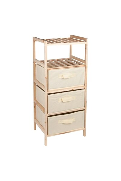 SHOPIENS Raft din lemn Shopiens® cu sertare textile, pentru baie, 5 niveluri, 32x26x76 cm