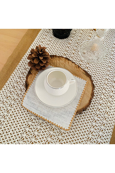 UKC Etamin Işlemelik Sunum Peçetesi - 6 Parça - 15x15cm - Kahve Yanı Sunum Pe...