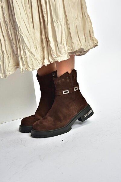 Fox Shoes V555575602 Kahverengi Hakiki Deri Süet Comfort Ortopedik Taban Kadın Bot