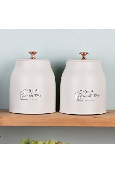 Danube Home Adrian 2-Piece Metal Storage Box Beige – Stackable & Stylish Kitchen Containers, 1500ml