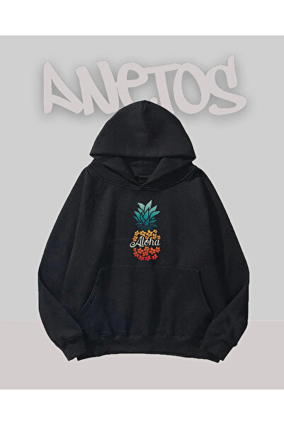 Anetos Aloha Ananas Design Negru Față cu imprimeu Swea tricou