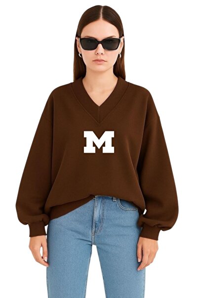 E-ROMA SWEATSHIRT UNISEX CU DECOLTEU IN V IMPRIMAT M