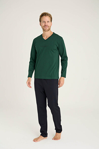 KLY 100% Cotton Men's V-Neck Pajama Set Modern Design