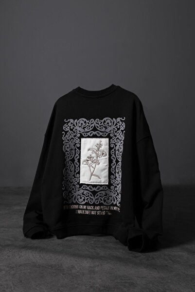 Slatra Erkek Siyah Flowers Patch Detay Oversize Sweatshirt