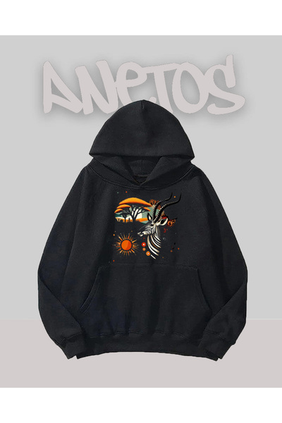 Anetos سويت شيرت أسود مطبوع من الأمام بتصميم أفريقيا