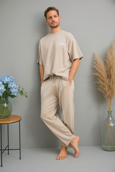 BONY SOCKS Tricou pentru bărbați Fluffy cu imprimeu supradimensionat Bej