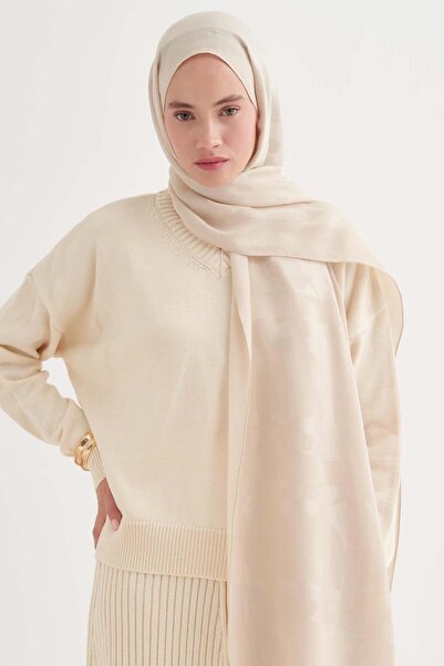 carell Geometric Pattern Liora Cotton Shawl Beige