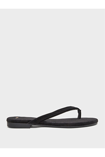 Styli Black Velvet Look Flat Sandals