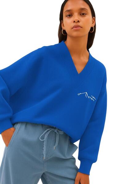 DM DOLCE MORE سترة رياضية بطبعة جبلية للجنسين بياقة على شكل حرف V