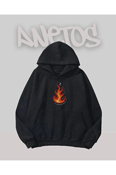 Anetos Design Fire Negru Față cu imprimeu Swea tricou