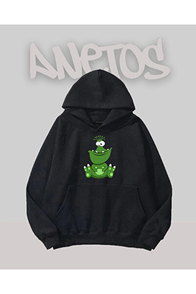 Anetos Design Green Monster Negru Față cu imprimeu Swea tricou