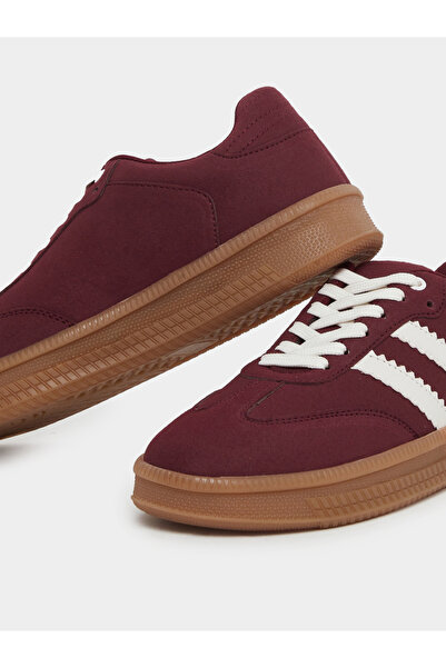 Styli Burgundy Striped Lace Up Sneakers