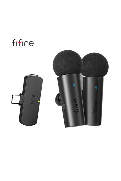 Fifine ميكروفون لافاليير لاسلكي M8 للهواتف/الأجهزة اللوحية، ميكروفون صغير مكثف من النوع C للفيديو والمكالمات الداخلية