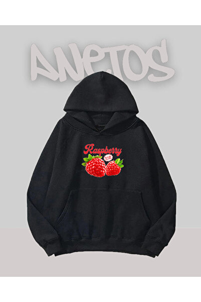 Anetos Sweatshirt cu imprimeu pe față negru Raspberry